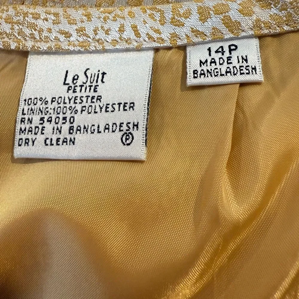 NWT Le Suit Skirt Suit Women Size 10P/14P Gold/Cream 2-Piece Set Blazer & Skirt